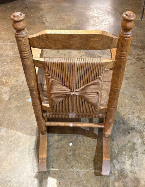 CHILDREN'S WOODEN ROCKING CHAIR WITH RUSH BACK AND SEAT |