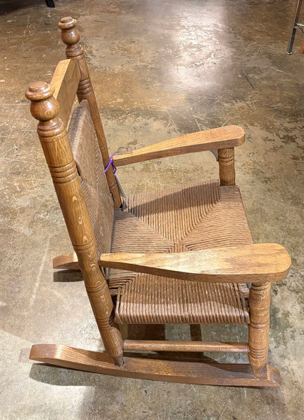 CHILDREN'S WOODEN ROCKING CHAIR WITH RUSH BACK AND SEAT |