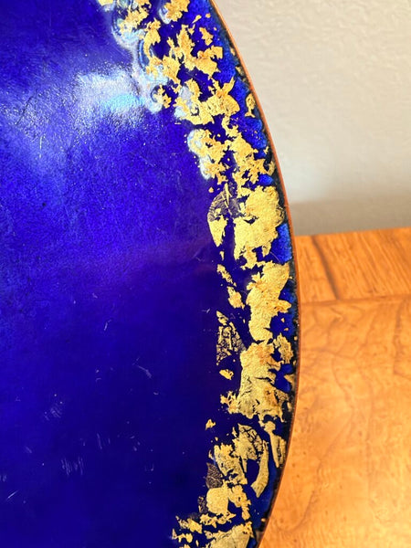 Edythe Liebowitz enamel plate in cobalt-signed 10 inch