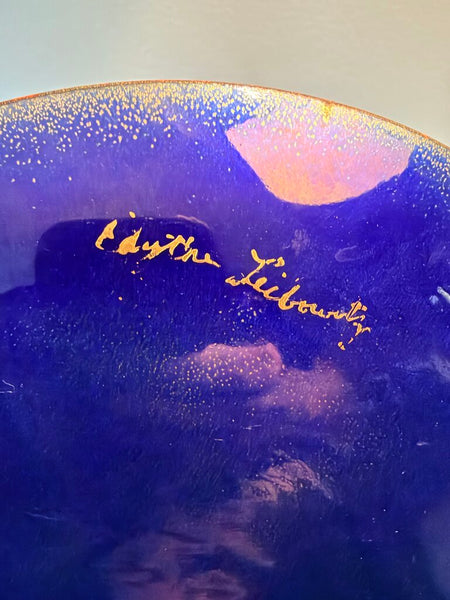 Edythe Liebowitz enamel plate in cobalt-signed 10 inch