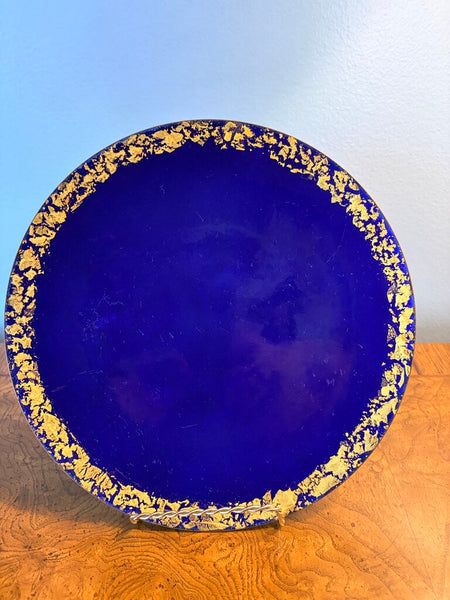 Edythe Liebowitz enamel plate in cobalt-signed 10 inch