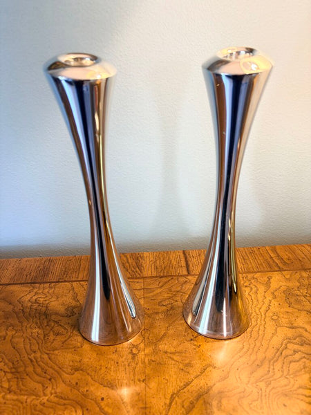 Pair of Nambe 10 inch candleholders by Lou Henry 2008