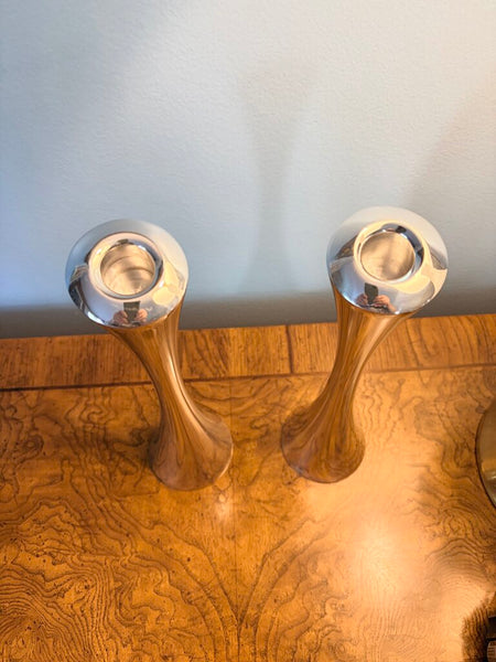 Pair of Nambe 10 inch candleholders by Lou Henry 2008