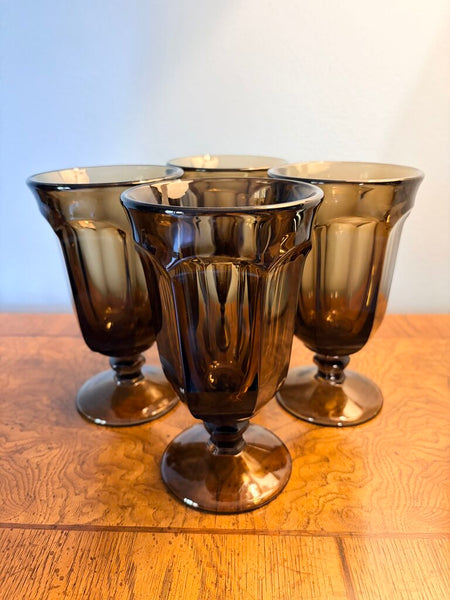 Set of 4 Imperial old Williamsburg smoked glass goblets