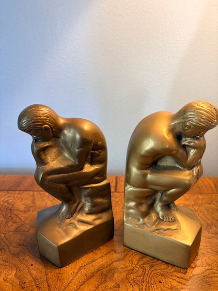 Vintage Heavy brass "the thinker" bookends pair