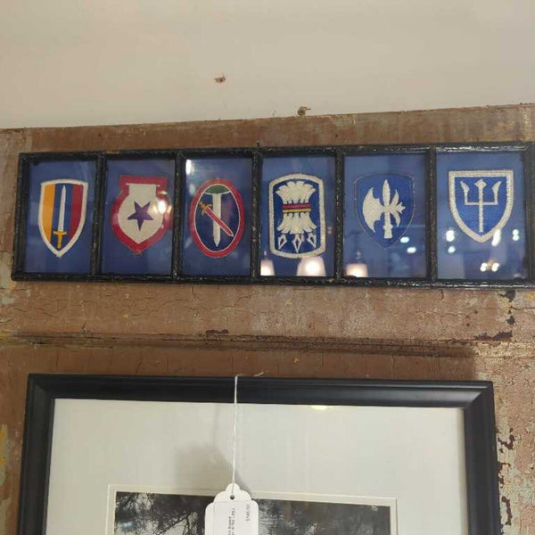 LSBJ - Set of 6 Framed Embroidered Vintage Military Patches 19"Wx5"H