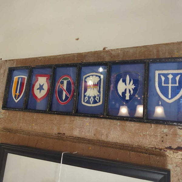 LSBJ - Set of 6 Framed Embroidered Vintage Military Patches 19"Wx5"H