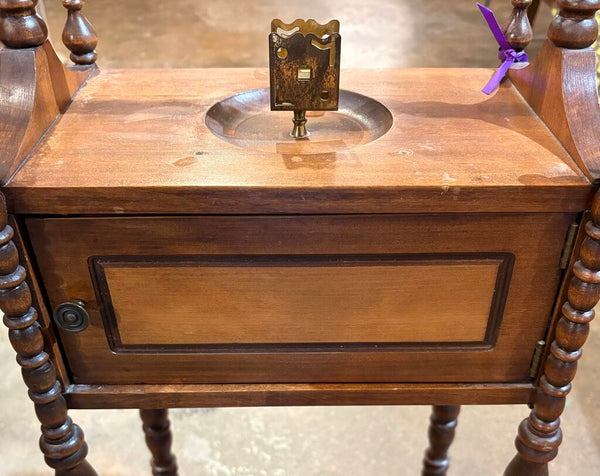 ANTIQUE CUSHMAN SMOKING STAND WITH HUMIDOR CABINET | 28"H X 12.75"W X 8.5"D