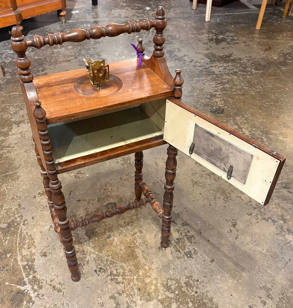 ANTIQUE CUSHMAN SMOKING STAND WITH HUMIDOR CABINET | 28"H X 12.75"W X 8.5"D