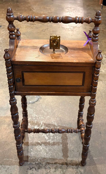 ANTIQUE CUSHMAN SMOKING STAND WITH HUMIDOR CABINET | 28"H X 12.75"W X 8.5"D