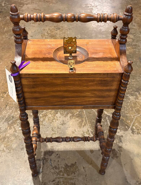ANTIQUE CUSHMAN SMOKING STAND WITH HUMIDOR CABINET | 28"H X 12.75"W X 8.5"D