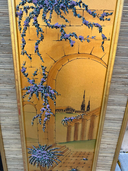 Pair gold grass cloth MCM panel screens 38T 20W