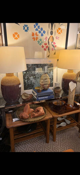 Pair of postmodern ceramic and rope lamps -a pair