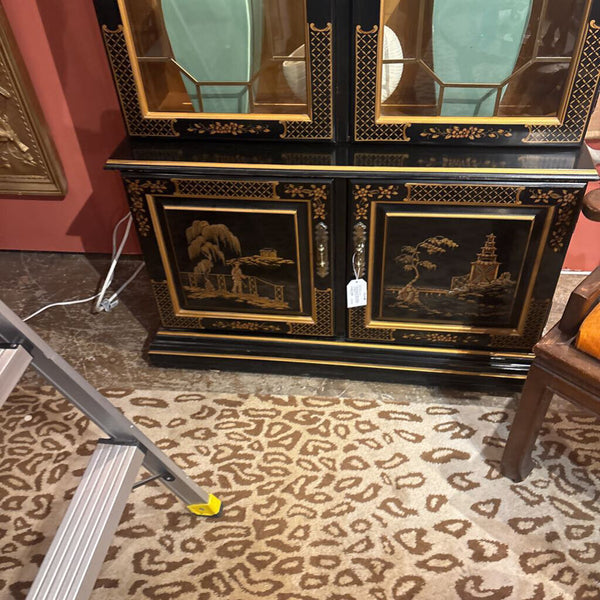 Asian Cabinet with glass shelves- 2 separate pieces/ top and bottom . In store pick up only 80 tall, 40 W, 14Deep