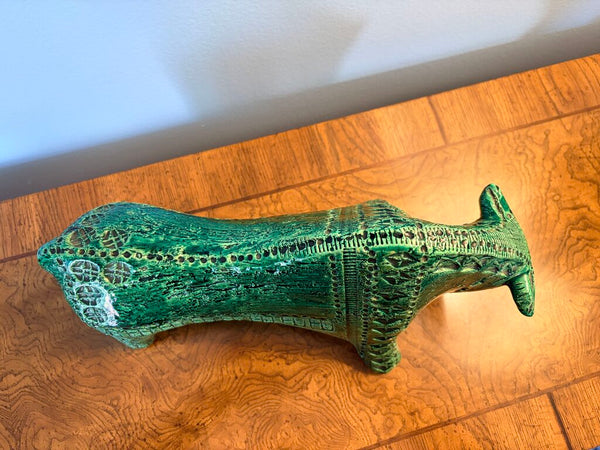 Large Aldo Londi for Bitossi green pottery bull-old chip on 1 ear-for pick up only