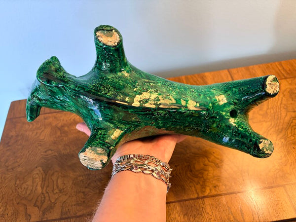 Large Aldo Londi for Bitossi green pottery bull-old chip on 1 ear-for pick up only