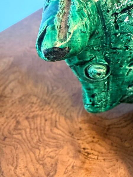 Large Aldo Londi for Bitossi green pottery bull-old chip on 1 ear-for pick up only
