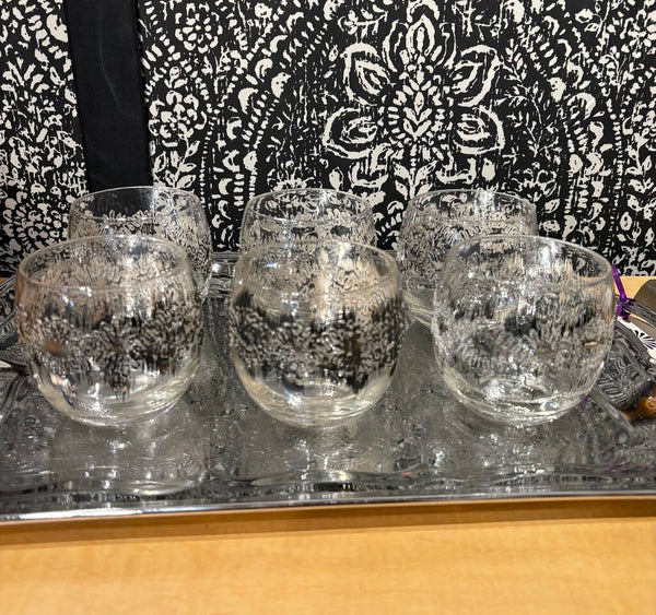 MID CENTURY DOROTHY THORPE ATOMIC SPLASH ROLY POLY GLASSES - SET OF SIX