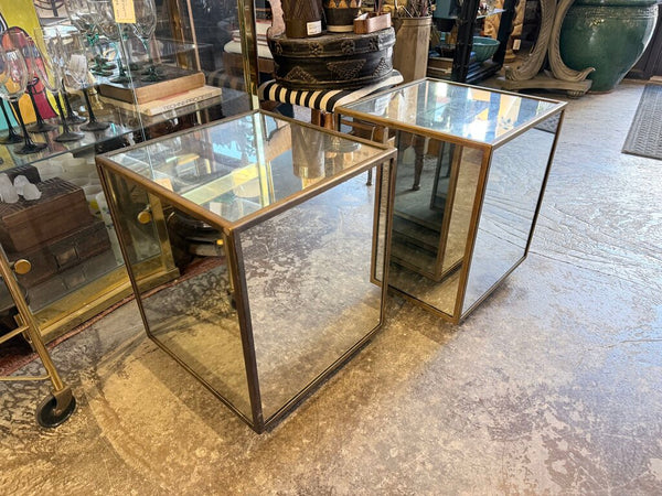 Cubed mirrored side table 16x16x19