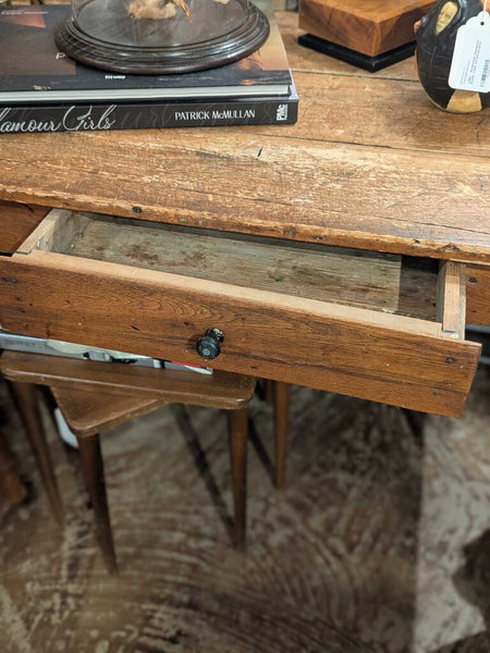 LSBJ - Antique Farmhouse Table on Casters w/ Drawer, dims: 40.75"Wx27.5"Dx29.25"H IN-STORE PICKUP ONLY