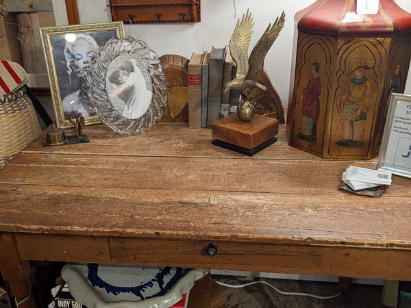 LSBJ - Antique Farmhouse Table on Casters w/ Drawer, dims: 40.75"Wx27.5"Dx29.25"H IN-STORE PICKUP ONLY