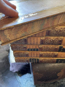 Set of 6 antique 1840s leather books Rollins Ancient History