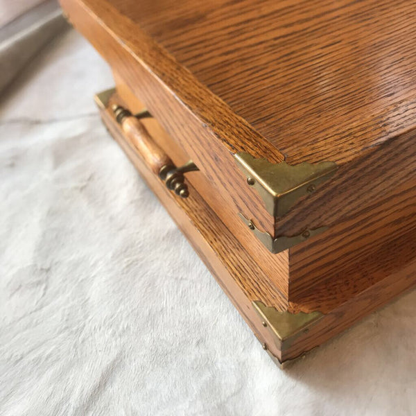 Large oak box with brass detailed corners 22L x 13D x 6.75H