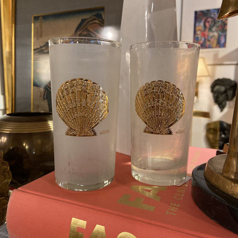 Pair of culver shell Tom Collins glasses