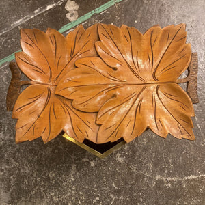Antique Carved Leaf Motif Wood Tray (13.5"L x 9"W)