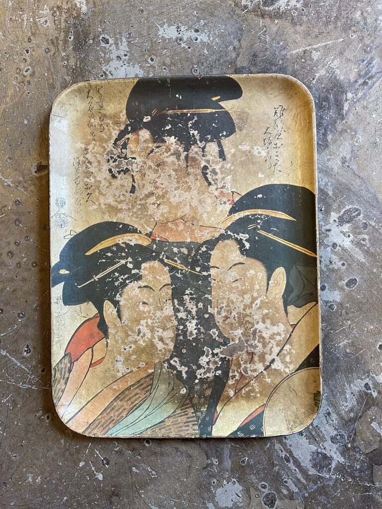 Vintage fiber Asian tray 20in x 14in
