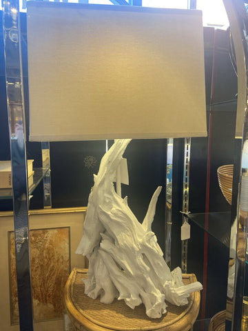 Mcm white lacquered driftwood lamp