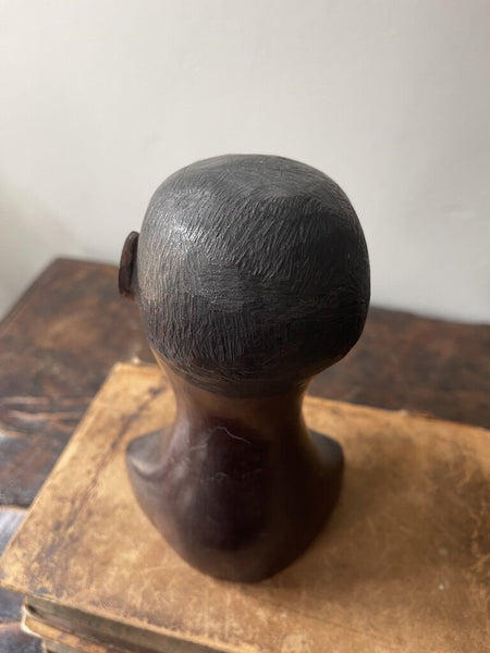 African hand carved wooden bust of man 7x4x3in