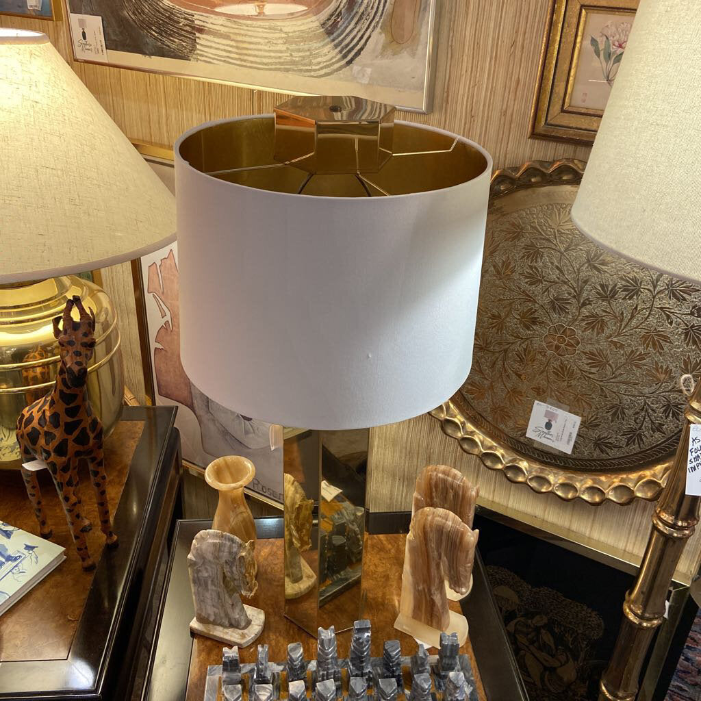 Octagonal column brass lamp in the style of Chapman