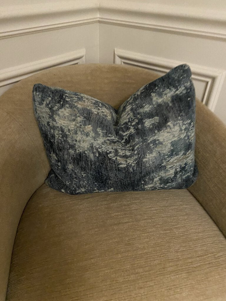 Custom blue velvet down filled lumbar pillow 14x20