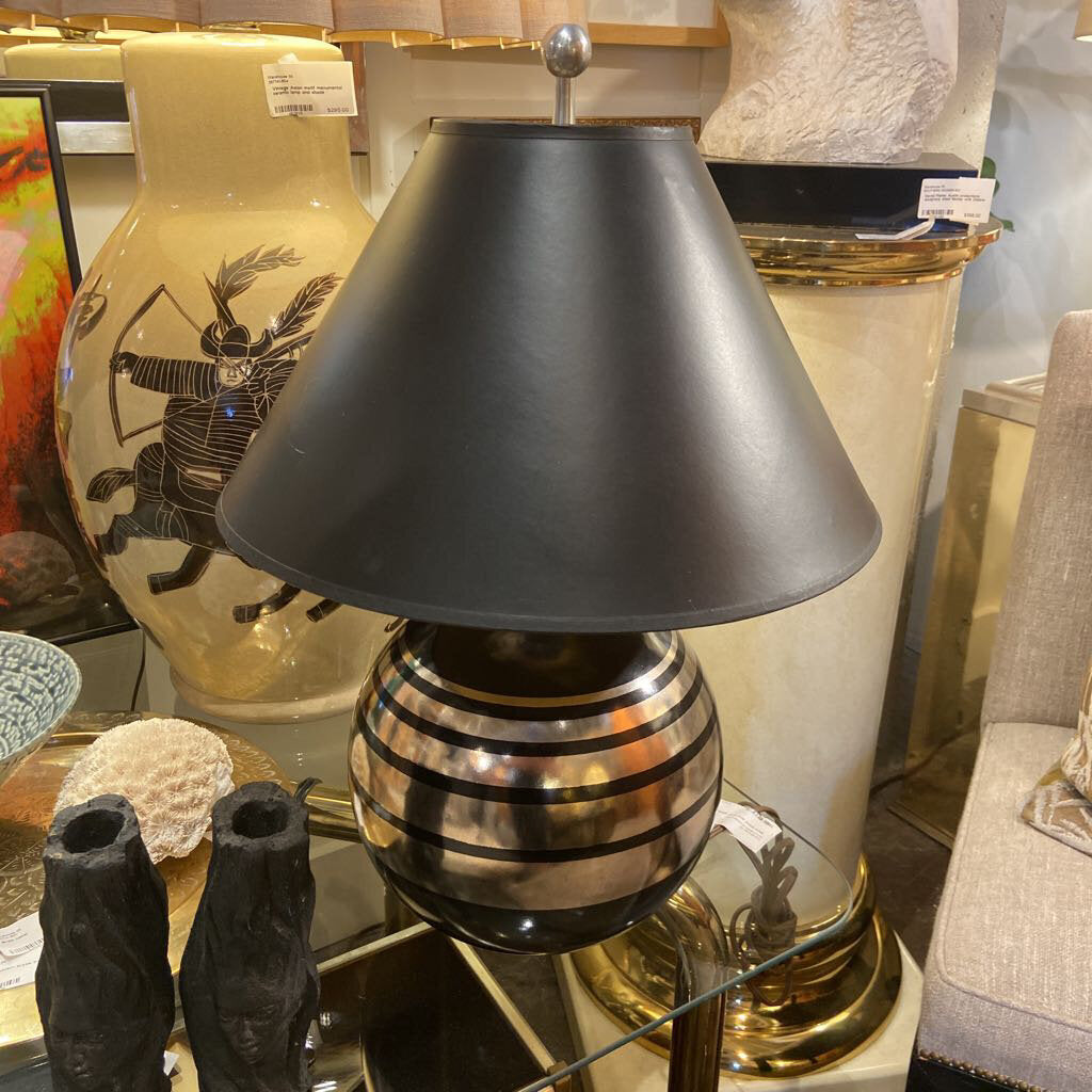 Mcm black and silver globe lamp