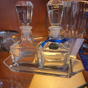 Vintage Czechoslovakian Crystal Perfume Bottles on Tray