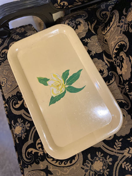 Pale yellow flower tin tray