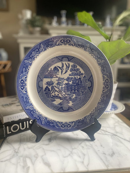 Vintage, 12"D Blue Willow Cake Plate, Pristine #001