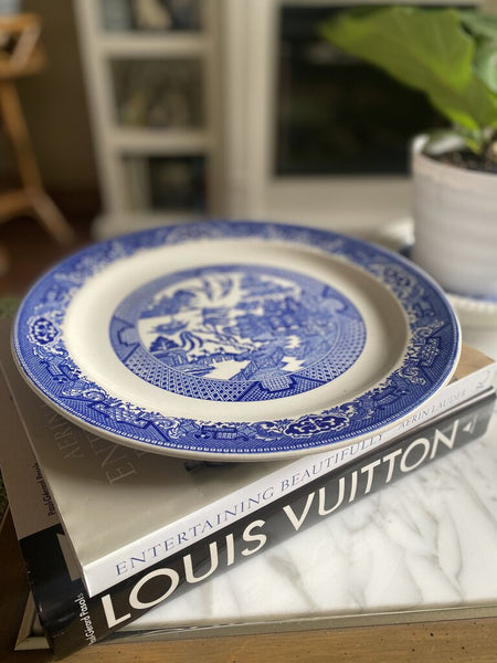 Vintage, 12"D Blue Willow Cake Plate, Pristine #001