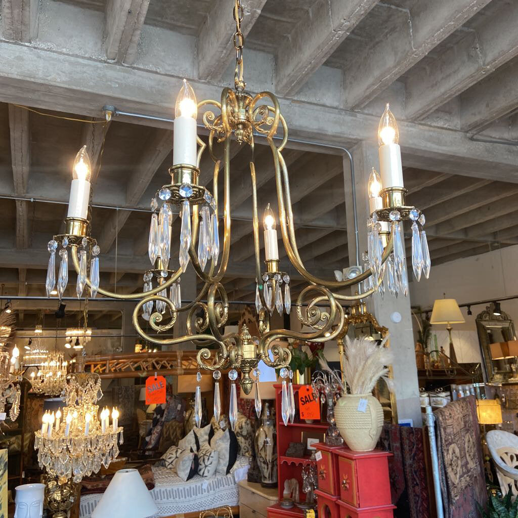 Vintage Italian brass chandelier with crystals