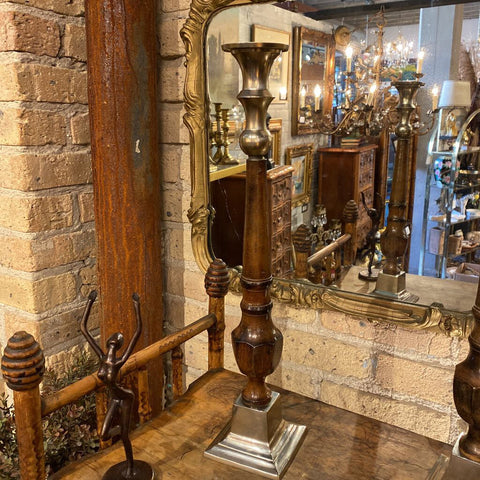 Tall Silver and brown Candlestick