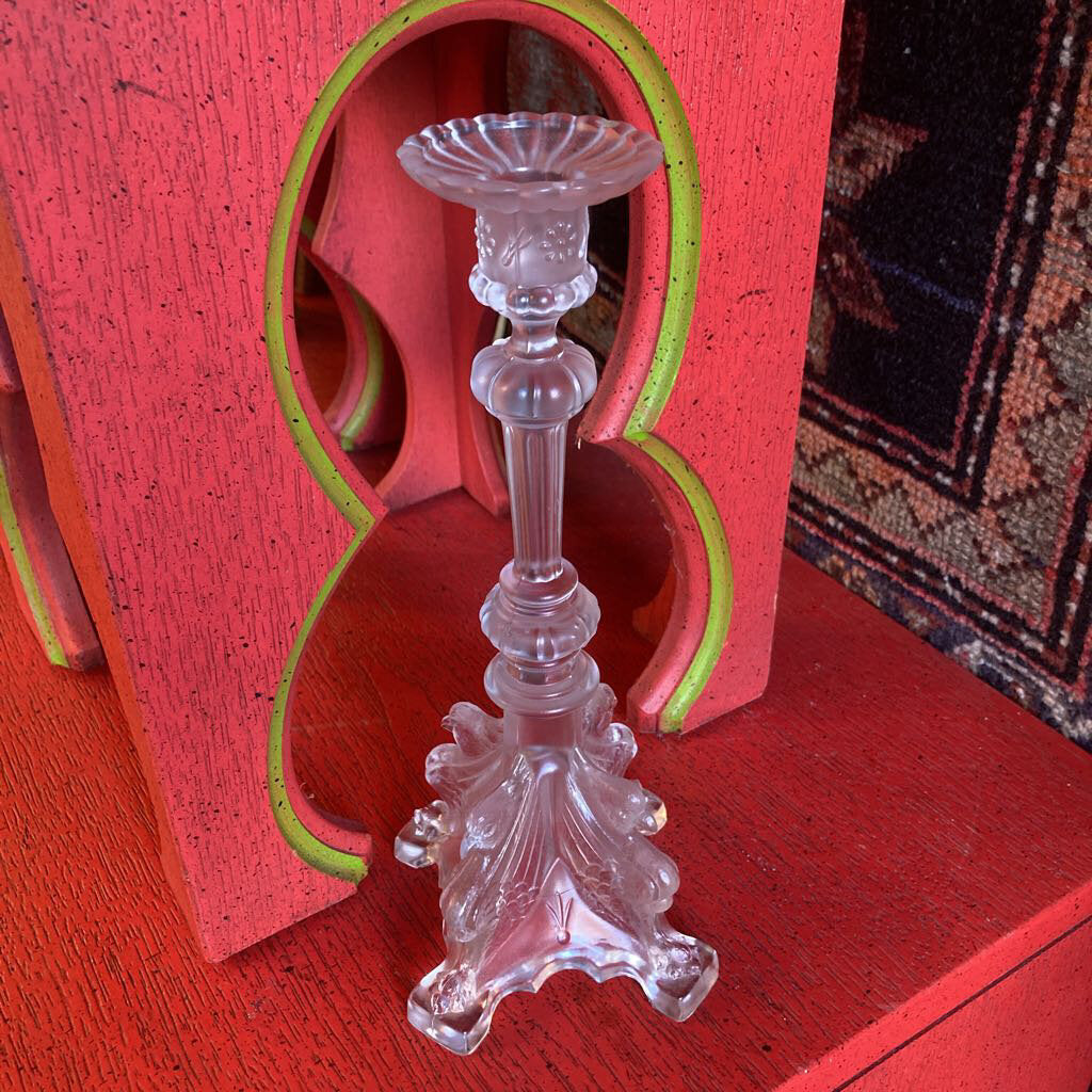 Frosted Val St.Lambert crystal candlestick (11"H)