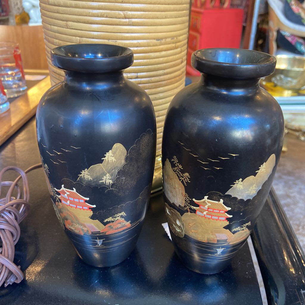 Pair of old Japanese earthenware gilded vases