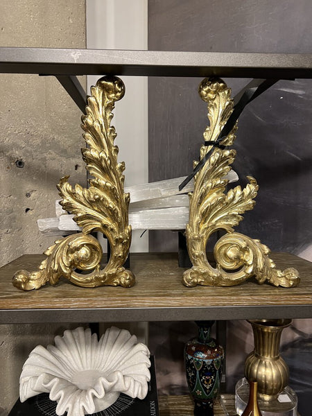 Pair of Ornate Brass Andiorns