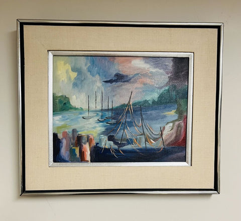 VINTAGE 1970ies SEASCAPE ABSTRACT OIL ON CANVAS