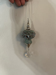 Aqua glitter 1990s ornament dangle crystal 4x2