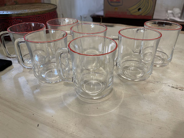 Set of 7 French Glass Mug with Red