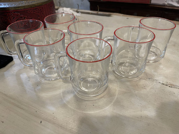 Set of 7 French Glass Mug with Red