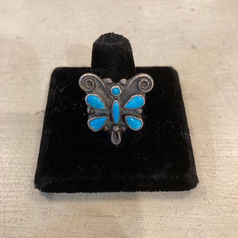 Antique Sterling Turqoise Butterfly Ring
