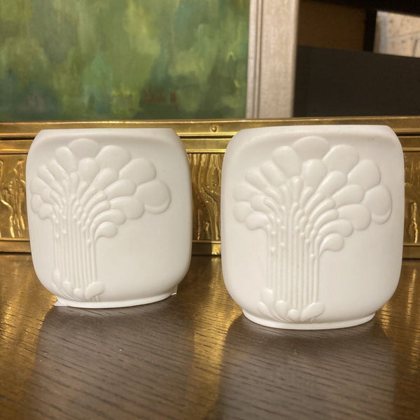 Pair 1970s White Porcelain German Candle Holders 3T x 3W